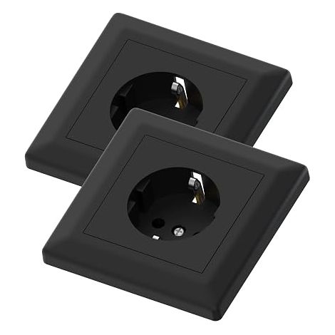 1-socket, 2 pcs, recessed plug, 84 x 84 mm, 250 V 16A, black (1/5)