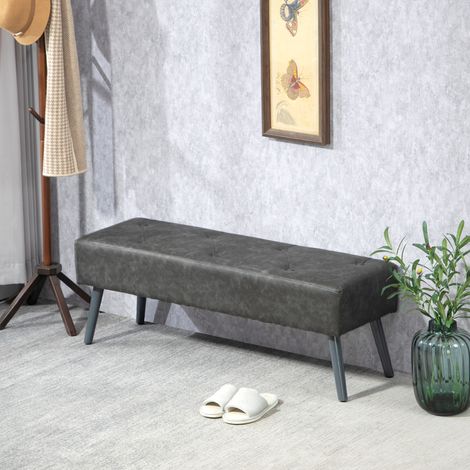 Pied de lit, 114x38x42 cm gris banc, tabouret de chambre avec pieds en bois et siège rembourré (1/4)