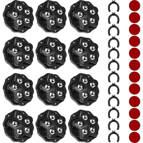 12 Pièces Mini Roulettes pour Meubles, Mini Transfert Roulettes de Meubles à 360 Degrés, 5 Billes Chacune avec Plaquette de Frein, Roulette Capacité 300KG Pour Charges Lourdes (1/5)