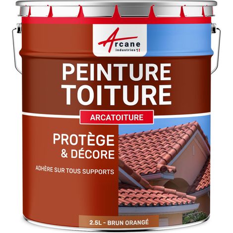 Arcane Industries – Peinture toiture premium pour tuiles et ardoises – Protection UV et intempéries – Fini satiné – 2.5 L Brun orangé – RAL 8023