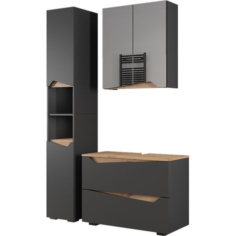 Badmöbel-Set Marelle, Anthrazit/Artisan, 3 Teile mit Hochschrank, Vicco