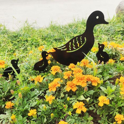 Décorations de jardin en métal pour l'extérieur, canard patio art jardin statue en métal décoration de jardin décoration de jardin allée allée jardin - style vintage européen (lot de 4) (noir, canard) (1/5)