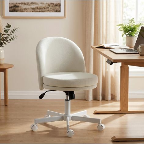 Sedia da ufficio regolabile in altezza in tessuto effetto chenille, girevole, bianco crema (1/5)