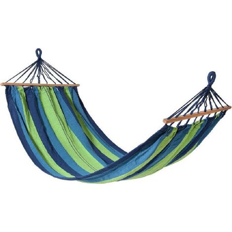 Trade Shop - Hängematte 200 x 100 cm Stoff blau/grün gestreift mehrfarbig Camping Garten 65203A -