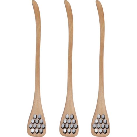 3 Pièces Cuillère à Miel Réutilisable en Bois, Bâton Mélangeur pour Cuisine Maison Restaurant, Design Bois Naturel (1/5)