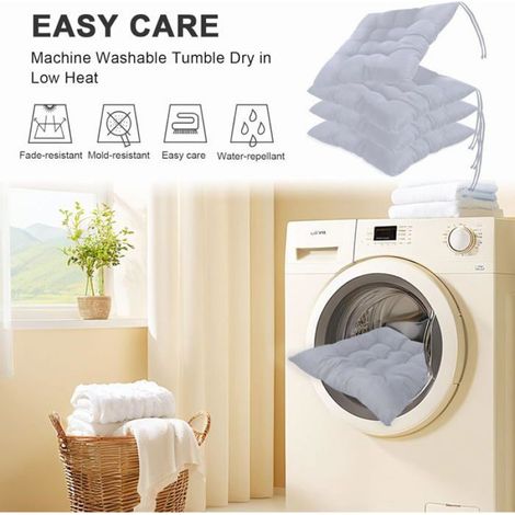 2 Coussins d'assise 40x40 cm, Polyester doux, Coton perlé, Bandes antidérapantes, Intérieur (1/5)