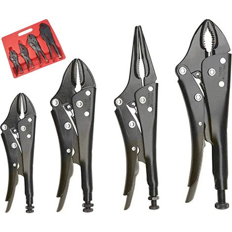 Juego de alicates de GRIP mordaza presion bloquable con estuche 125 a 250 mm, 4 piezas