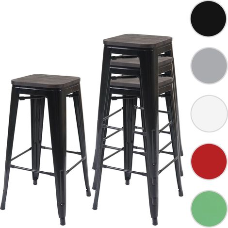 4x Tabouret de bar HWC-A73, avec siège en bois, métal, style industriel - vert (1/3)