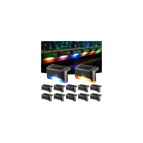 Luci solari impermeabili per recinzioni, terrazze e scale, luci da giardino a LED IP65 per patio, scale e recinzioni (Luce colorata - Nero, 12 pezzi) (1/4)