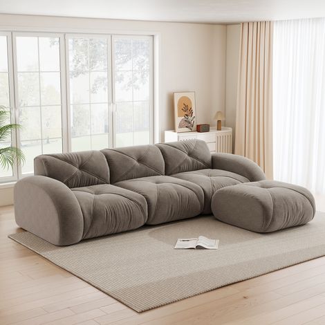 Fauteuil en L modulaire 3 places marron,fond antidérapant sans assemblage,équipé de repose-pieds pour salon. (1/5)