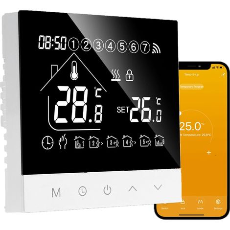 Thermostat Connecté radiateur Electrique,Programmable WiFi Intelligent Chauffage Électrique au Sol Montage Mural Smart Thermostats d'ambiance à écran Tactile 16A (1/5)