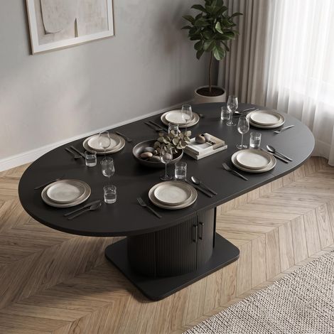 FurnitureR Black Wood Square Dining Table 118 to 158cm Hidden Storage (1/5)
