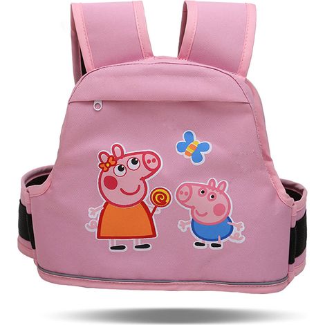 Harnais de moto enfant 3D alvéolé respirant avec sangle de sécurité réfléchissante et poche pour vélos et motos, motif Deux Petits Cochons rose (1/3)