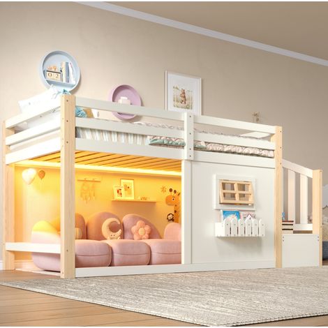 Letto a soppalco bambino 90x200 cm legno e MDF bianco salvaspazio - senza materasso - CHICFURN (1/5)
