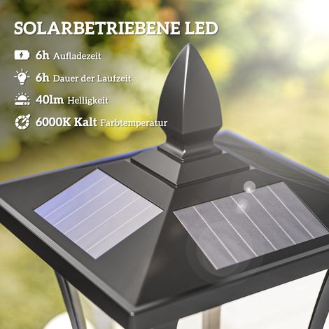 Lanterne solaire de jardin Outsunny LED, lampadaire en acier inoxydable noir, 160 cm, résistant au vent, éclairage extérieur IP44, lampe solaire avec détecteur crépusculaire, 30 lumens, piquet au sol, (1/4)