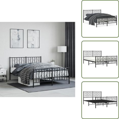 The Living Store Bettgestell mit Kopf- und Fußteil Metall Schwarz 135x190 cm - Metallbettfgestell - Schwarzes Bettgestell - Boxspringrahmen - Single Bett - Doppelbett (1/5)