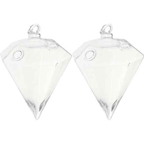 Vase hydroponique en verre, lot de 2, forme diamant, transparent, pour plantes d'intérieur et décoration. (1/5)