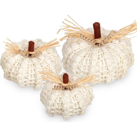 Decorazione Autunnale Set 3 Zucche Artificiali Maglia Bianche (1/5)
