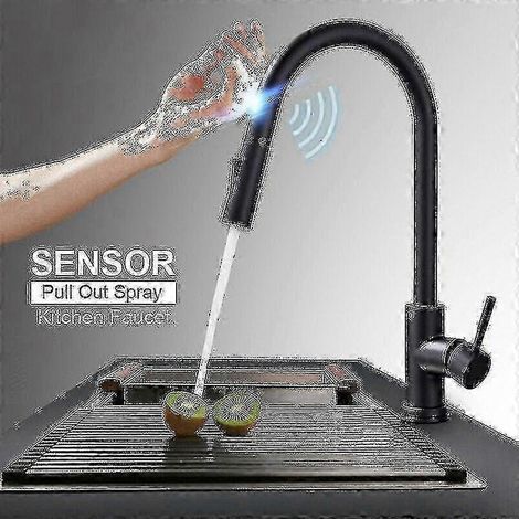 Robinet de cuisine avec capteur tactile, rotation à 360°, acier inoxydable, amovible, noir.-AquaForge (1/5)