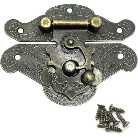 1 pcs Verrous vintage antique gaufrage Moraillon Loquet Serrure Fermoir avec vis pour décoratifs Cabinet armoire Boîte à bijoux boîte valise ou meuble Couleur bronze (L) (1/5)