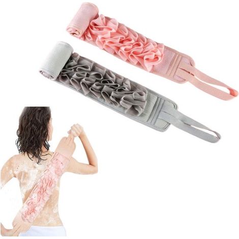 2er-Pack – Rückenpeeling-Handtuch – Duschspray – Peeling – Rückenpeeling – Geeignet für die Dusche – Grau und Rosa – 80 x 9,5 cm – Mit Griff – Unisex (1/5)