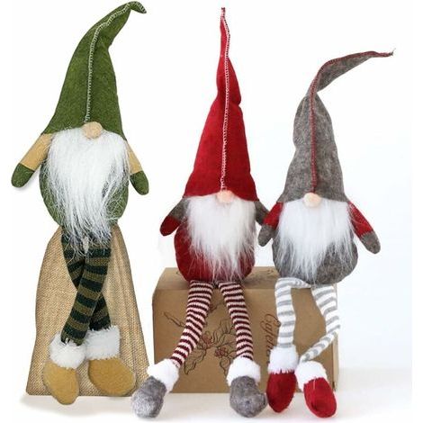 GNOME de Noel - Lot de 3 Nains de Noël - Ornements de Noël — tomte scandinave Fait Main pour décoration de Maison — Jolis Ornements de Père Noël - Matériaux de qualité supérieure - Vert, Rouge, Gris (1/5)