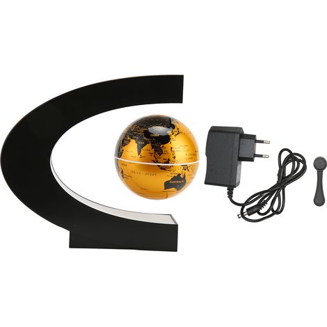 Lampe Globe Lévitation Magnétique Or, LED Intégrée, Texture Givrée, Forme C, 3 Pouces, 12V 1A, Décor Flottant pour Jouet, Prise UE 100-240V (1/5)