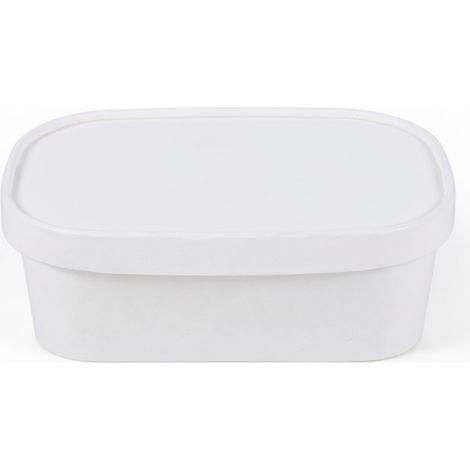 Bol rectangulaire en kraft blanc 880 ml avec couvercle en papier
