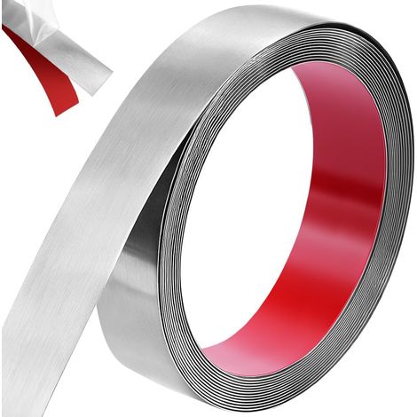Bande Métallique Autocollante en Tôle d'acier Inoxydable, Décollez et collez Baguette de Moulure Murale en Acier Inoxydable, pour cheminée, cadre de miroir, Plafonds, Sols(Argent, 5m x 3cm) (1/5)