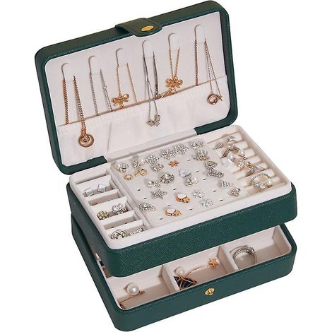 Petite boîte à bijoux verte pour bagues, boucles d'oreilles, colliers et bracelets femme - Étui de voyage (1/5)