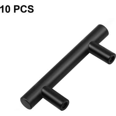 Lot de 10 poignées de cuisine, entraxe de 64 mm, poignées de cuisine en acier inoxydable noir (1/5)