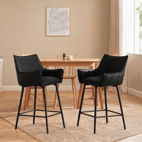 Tabouret de bar vintage en simili cuir anthracite et métal (1/5)