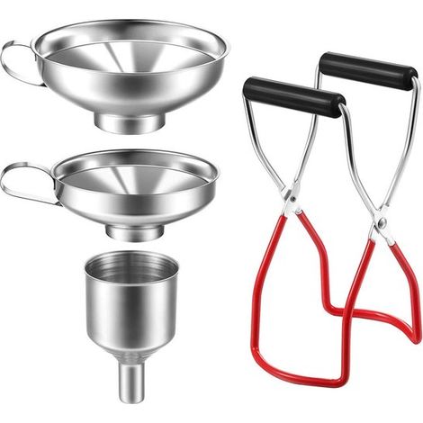 Set di 4 imbuti in metallo, acciaio inossidabile, imbuti da cucina, con clip per barattoli, imbuto per marmellata, imbuto per versare, ausilio in cucina per trasferire liquidi (1/5)