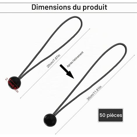 Tendeur Boule Tendeurs en Caoutchouc avec Boule Noir Elastique Utilisé pour Fixer des Bâches Imperméables Bannières Tentes (1/4)