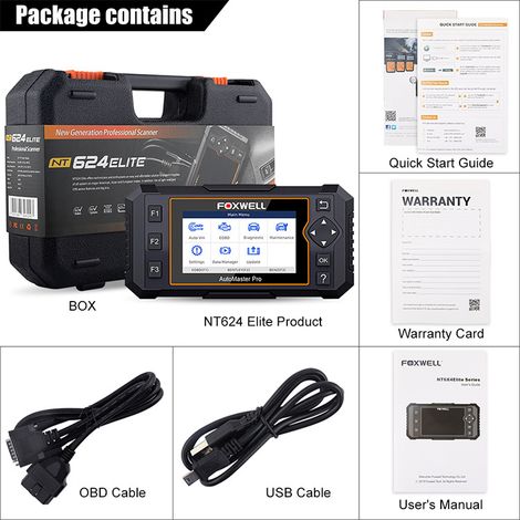 Scanner multi-systèmes FOXWELL NT624 Elite 12V tous calculateurs auto, outil diagnostic Moteur ABS SAS colonne direction SRS airbag EPB frein électrique réinitialisation vidange DPF TPMS mise à jour U (1/5)