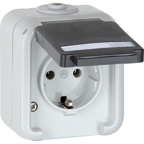 Aufputz-Steckdose PEHA IP44, Schuko, Beschriftung, grau D 6620 WAB NA - 1-fach (1/2)