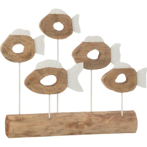 Statue 5 Poissons sur Pied en Bois "Vernon" 53cm Naturel