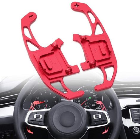 Palettes de changement de vitesse en aluminium robuste (rouge) pour Golf 7 R-Line (2015-2019), Golf 7 GTI (2015-2019) - commandes de vitesse sportives, accessoires de conduite durables, kit de 2 pièce (1/5)