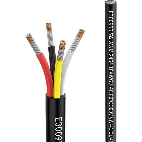 Wire 18 AWG 4×0.75 mm² 5Metros 4 Core Extension Cable 4 Wires Extension Cable UL2464 VW-1 176°F 300V Oxygen Free Tinned Stranded Copper Cable for Landscape Lamps Automotive (1/5)