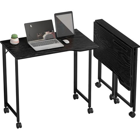 HOMCOM Small Writing Desk with Wheels, Folding Study Table, Black