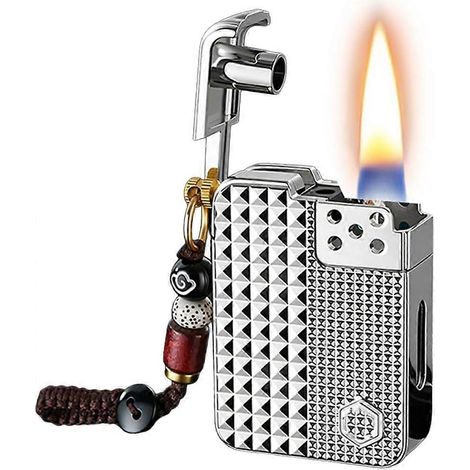 Briquet à pétrole vocal mini carré métal gaufré, niveau carburant visible, flamme stable, cadeau homme argenté (1/5)