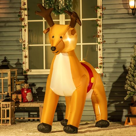 Aufblasbares Weihnachtsrentier (180 cm) mit LED-Beleuchtung, Innenventilator und Zubehör, Polyester, Schutzart IP44, Braun
