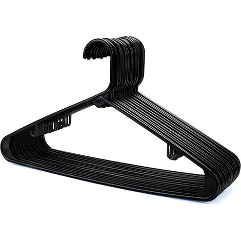 Black Plastic Hangers - Pack of 20, Sturdy Coat Rack, Wardrobe and Closet Hangers, Robust Hanger with Trouser Bar and Clips, Space Saving, 40 cm Wide (1/5)