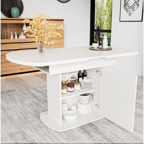 Tavolo da pranzo ovale allungabile 110-130x70x75 cm bianco e oro in pannello truciolare con contenitore (1/5)