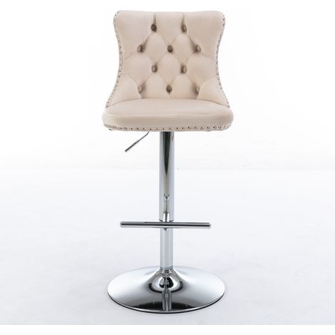 Tabourets de bar pivotants en velours, hauteur d'assise réglable de 63,5 à 84 cm, piètement chromé, avec dossier capitonné confortable, parfaits pour la maison, un pub ou un îlot de cuisine. Lot de 2, (1/4)