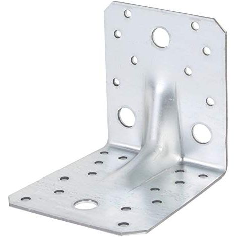 Alberts 330521 Squadretta di giunzione angolare rinforzata con nervatura di rinforzo, zincata con procedimento Sendzimir, 105 x 105 x 90 mm, Set da 12 (1/4)