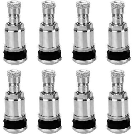 8 Pièces Valve Pneu Voiture Tubeless, Valves Universelles Métal en Acier Argenté 11,3 mm, avec Capuchon de Poussière, pour Voitures, Camions, Moto (1/5)