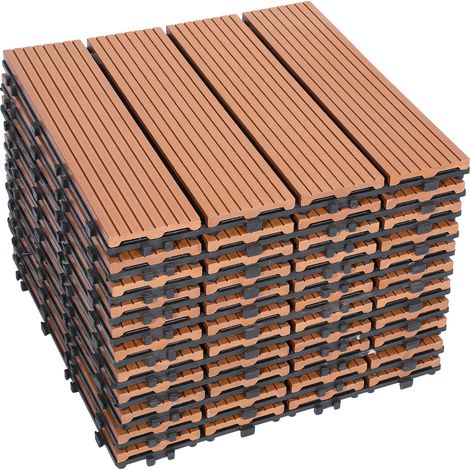 SWANEW Piastrella per terrazza Piastrelle in legno composito WPC 30 x 30 cm Piastrelle a clip per giardino esterno 11x giallo-marrone (1/5)