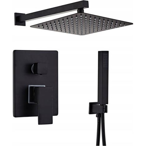 Colonne de douche encastrée Silla, ensemble de douche mécanique en laiton, design moderne, Noir mat (1/5)