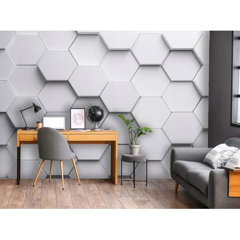 Fototapete Hexagone Gaming Grau 3D-Optik, für Jugendzimmer, 150 x 105 cm – Komplettset inkl. Kleister & Anleitung (1/5)